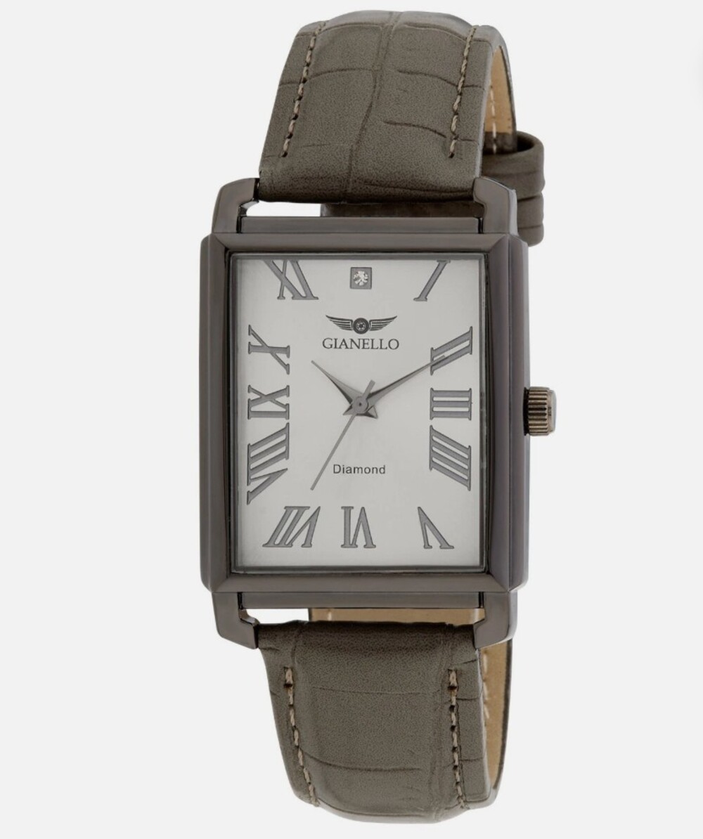 Gianello Gunmetal Gray Leather Diamond Watch GNL7802GN - NIB